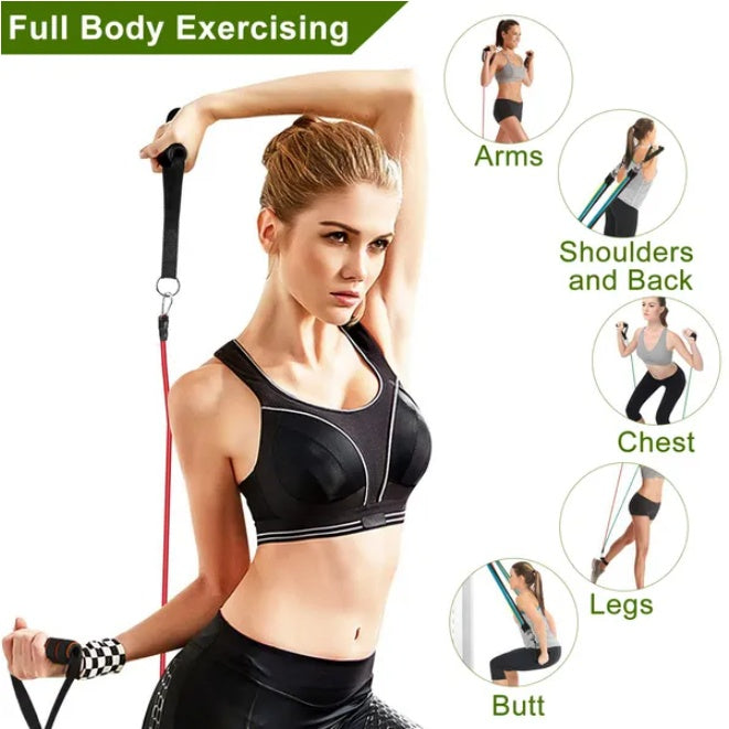 Resistance Bands Set" 11 Piece Elastic Rope Set, Fitness Tension Belt, Portable Yoga Fitness Anti Break Latex Multifunctional Tension Rope