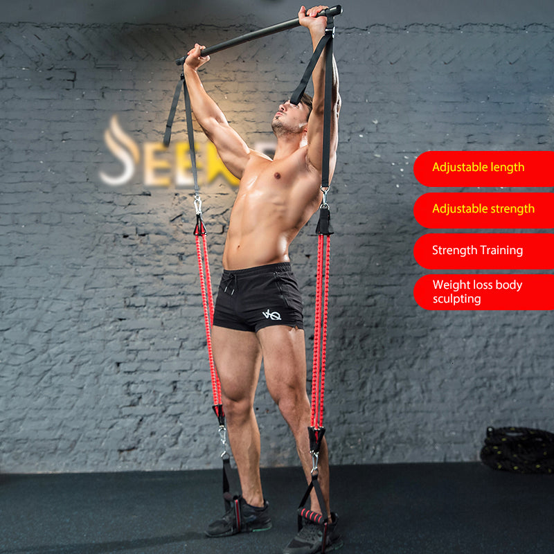 Resistance Bands" Body Workout Trainer Bar with Resistance Bands Rubber Buckles