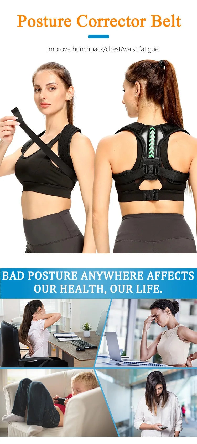 Back Posture Correction Belt Hunchback Corrector Adult Men Women Sitting Posture Correction Belt Shoulder Straight Back Brace