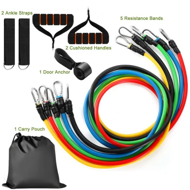 Resistance Bands Set" 11 Piece Elastic Rope Set, Fitness Tension Belt, Portable Yoga Fitness Anti Break Latex Multifunctional Tension Rope